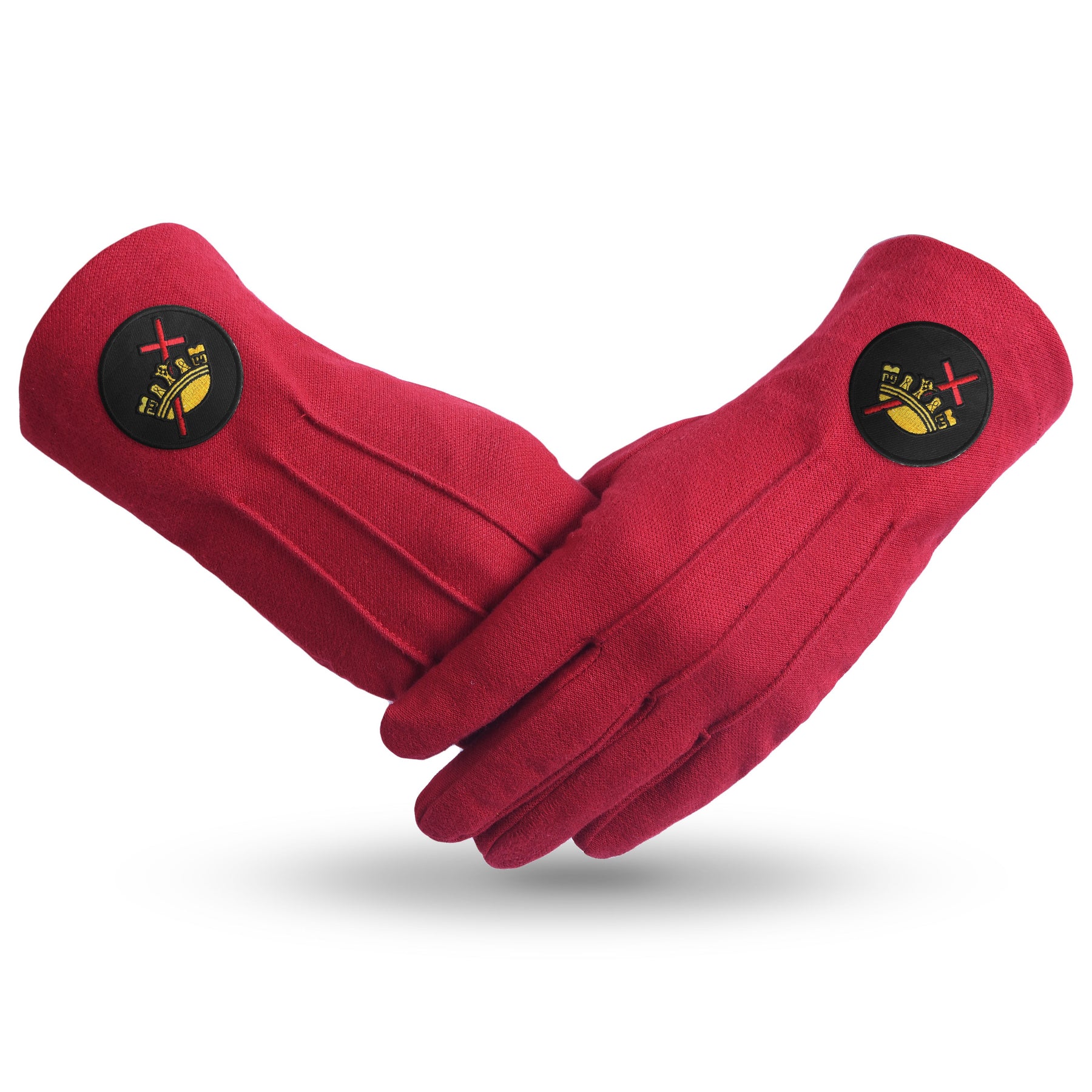 Knights Templar Commandery Glove - Red Cotton With Black Patch - Bricks Masons