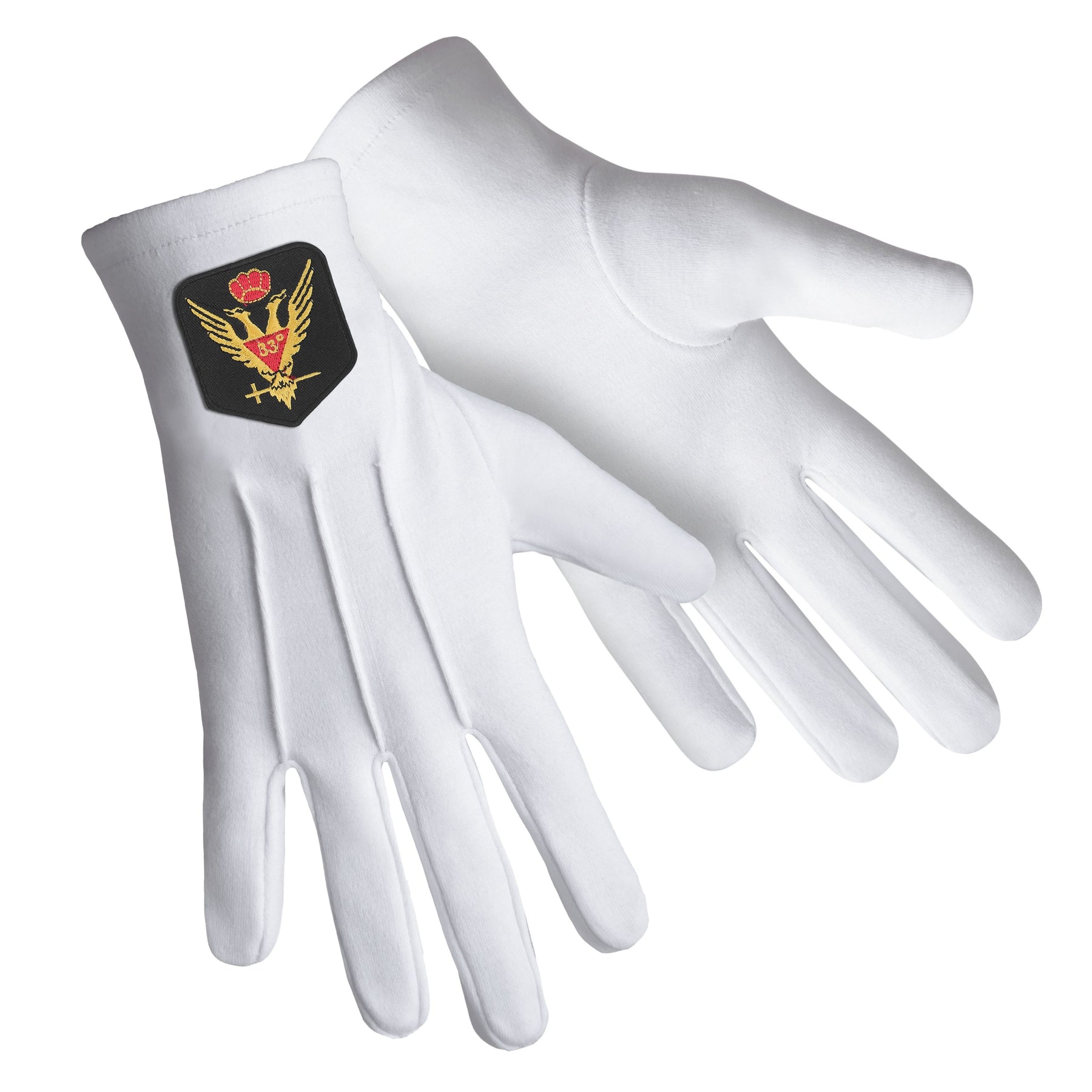 33rd Degree Scottish Rite Glove - White Cotton With Gold Emblem - Bricks Masons