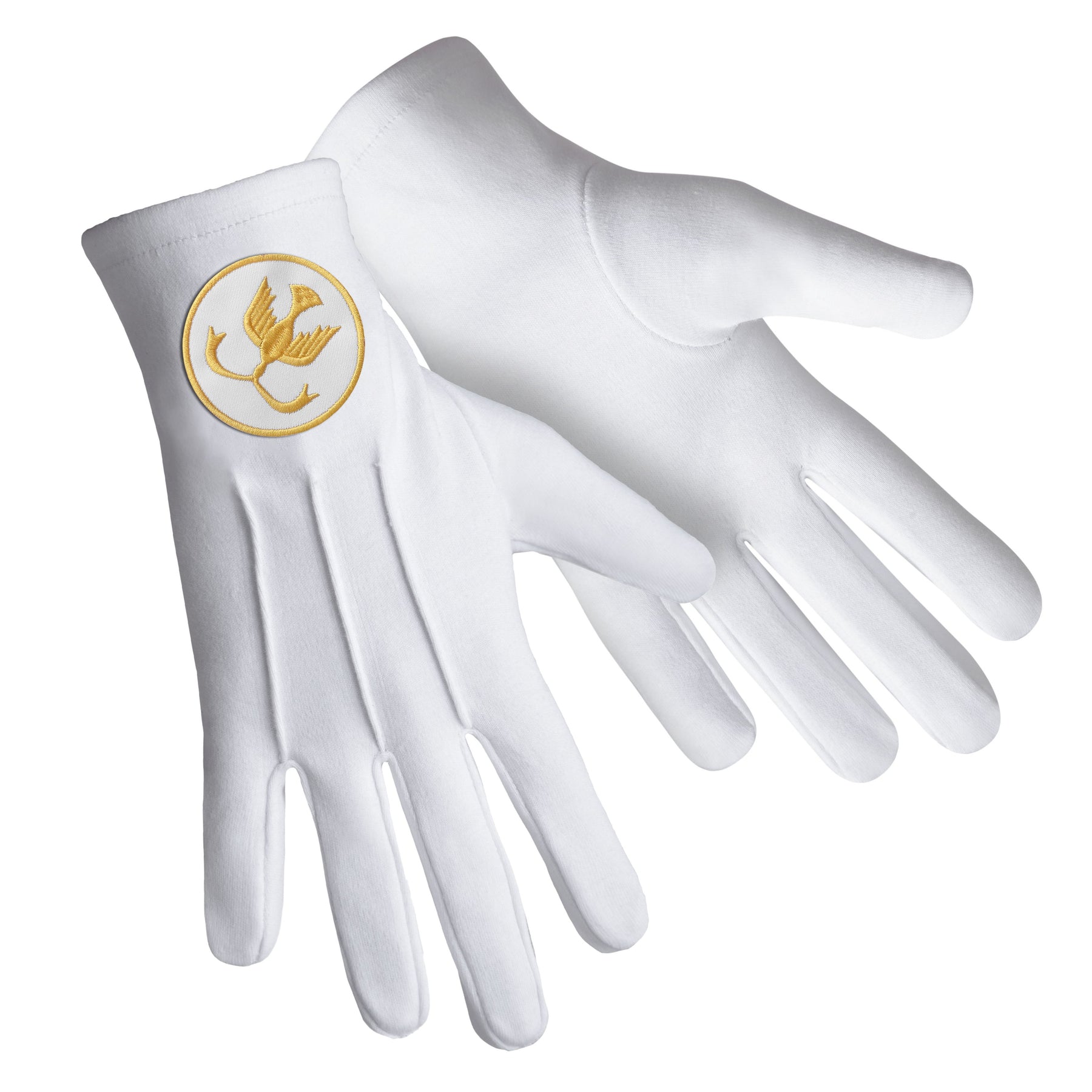 The Order Of The Golden Circle PHA Glove - White Cotton With Gold Emblem - Bricks Masons