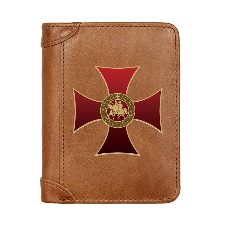 Knights Templar Commandery Wallet - Genuine Leather Red Cross (Black/Brown/Coffee)