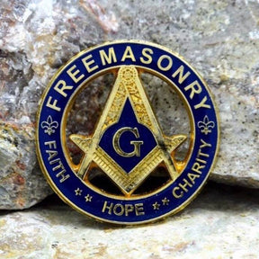 Master Mason Blue Lodge Lapel Pin - FAITH HOPE CHARITY Gold & Blue