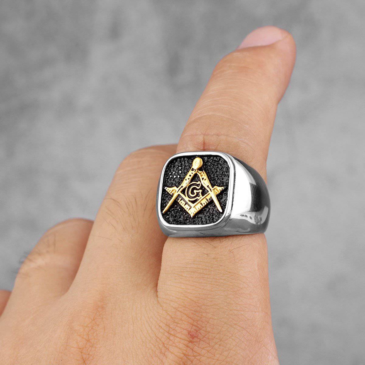 Master Mason Blue Lodge Ring - Square & Compass G High Quality Stainless Steel