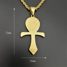 Ancient Egypt Necklace - Egyptian Ankh Cross  Gold Color Stainless Steel - Bricks Masons