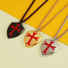 Knights Templar Necklace - Shield With Red Cross (Various Colors) - Bricks Masons