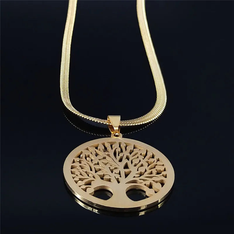 Ancient Israel Necklace - Tree of Life Stainless Steel Crystal - Bricks Masons