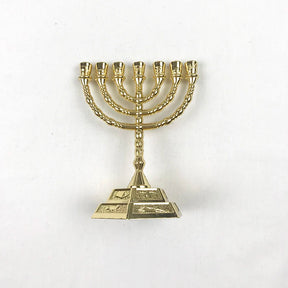 Ancient Israel Jewish Menorah 12 Tribes of Israel Candle Holder - Jerusalem Temple Menorah 7 Branches Candelabra Hanukkah (Gold, 4.9 Inches) - Bricks Masons