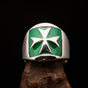 Order of Malta Commandery Ring - Silver & Green Sterling Silver Cross