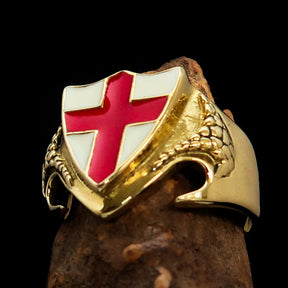 Knights Templar Commandery Ring - White & Red Templar Cross Brass