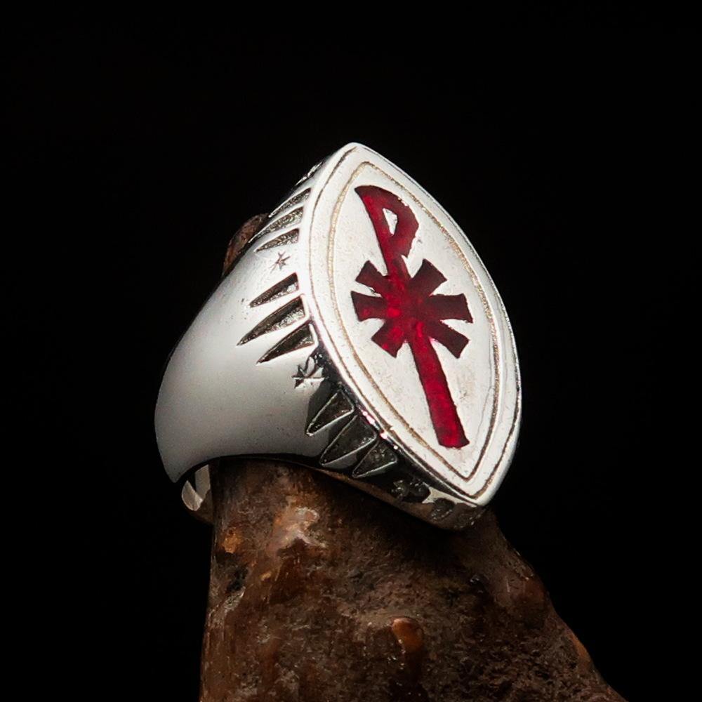 Red Cross Of Constantine Ring - Silver & Red Chi Rho Christogram Sterling Silver