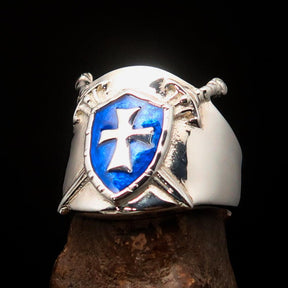 Knights Templar Commandery Ring - Blue Shield Cross Sterling Silver