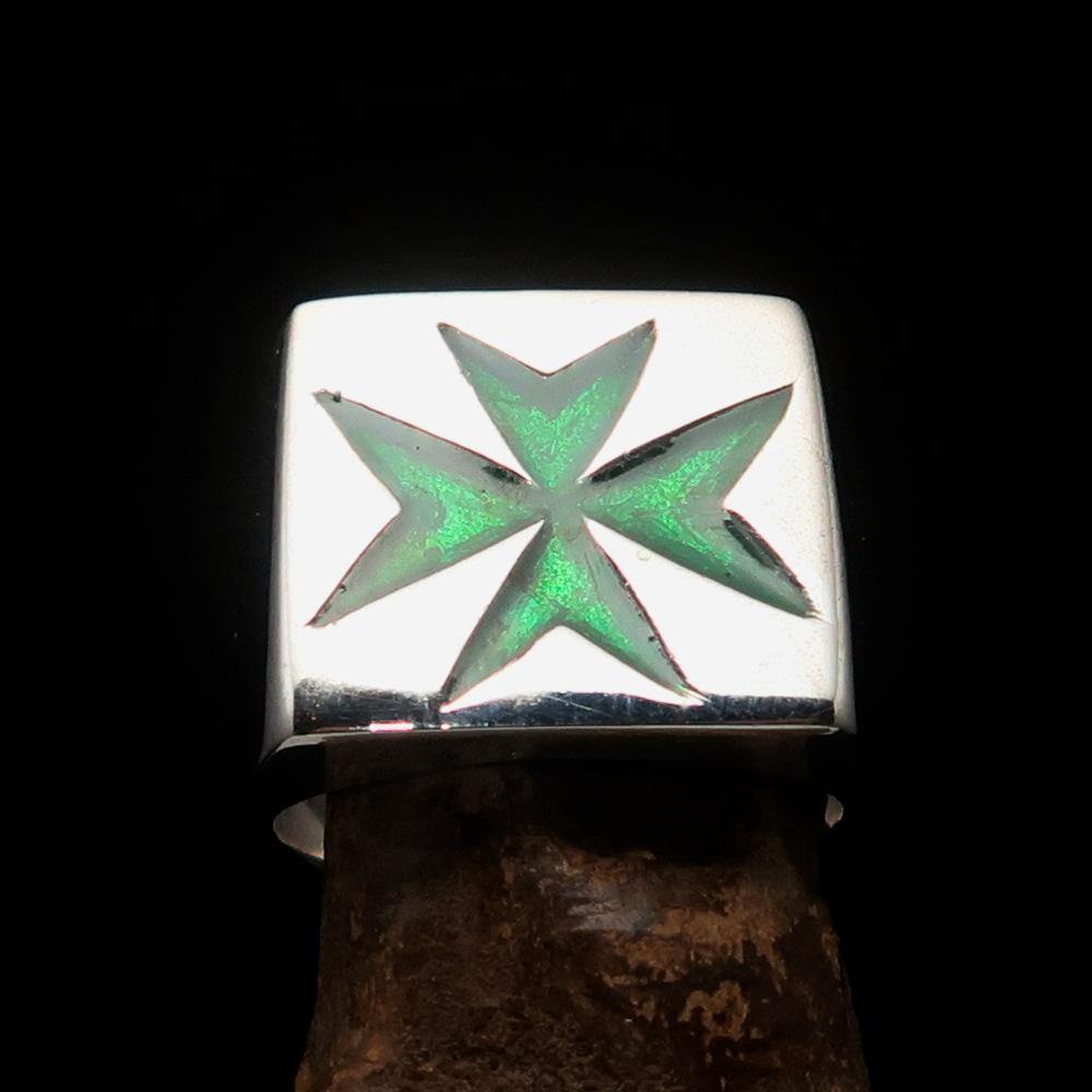 Order of Malta Commandery Ring - Green Cross Sterling Silver