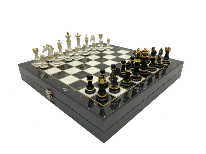 Past Master Blue Lodge Chess Set - Black Marble Pattern - Bricks Masons