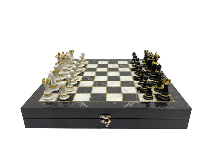 Order Of Malta Chess Set - Black Marble Pattern - Bricks Masons