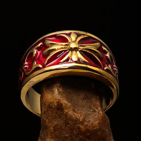 Knights Templar Commandery Ring - Gold & Red Brass Cross