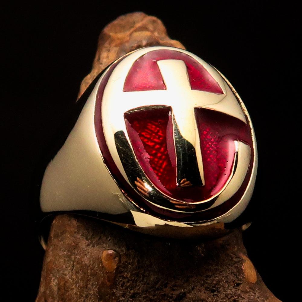 Knights Templar Commandery Ring - Gold & Red Cross Solid Brass