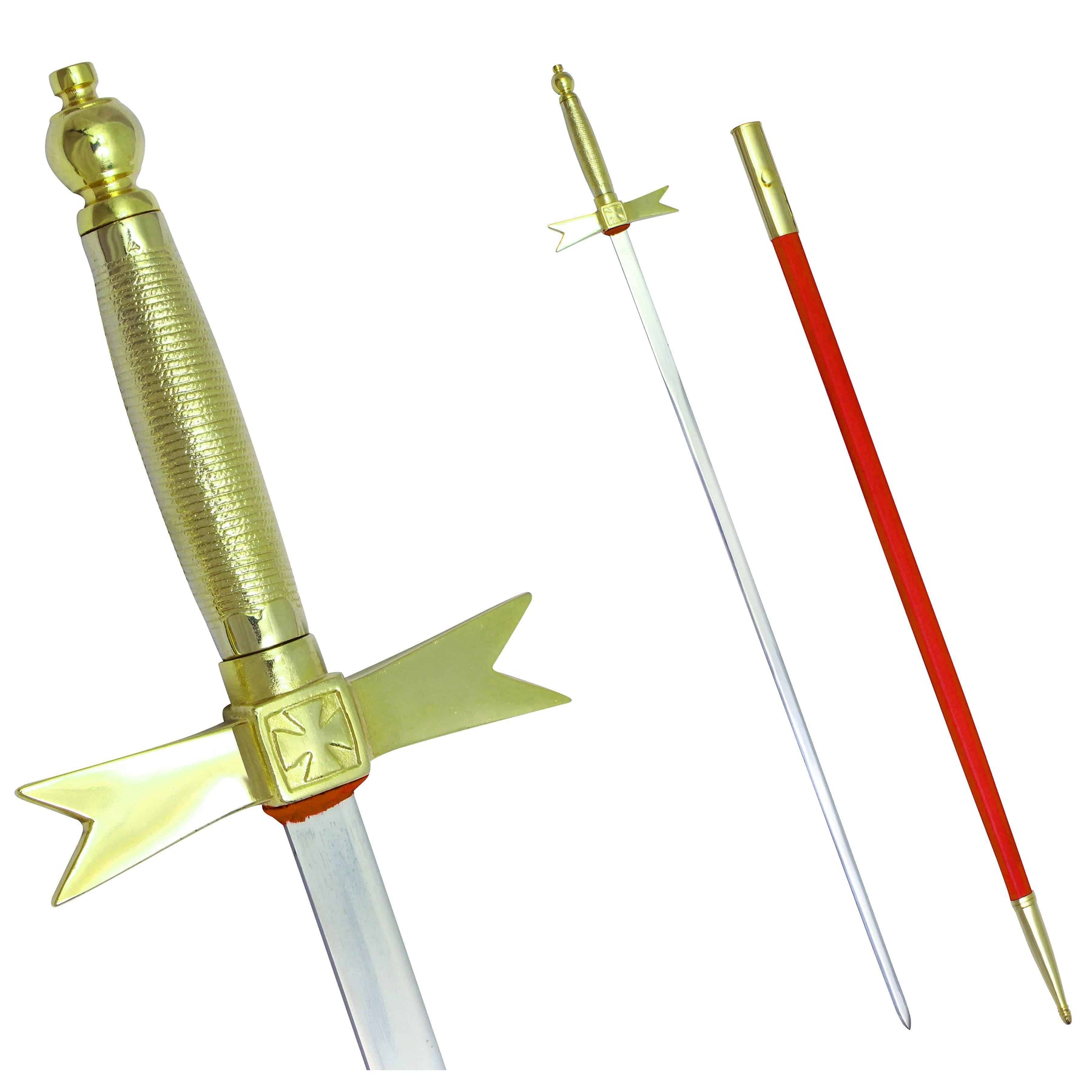 Knights Templar Commandery Sword - with Gold Hilt and Red Scabbard