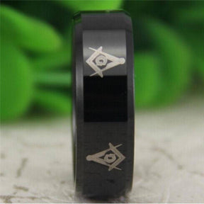 Master Mason Blue Lodge Ring - Reverse Comfort Fit Tungsten Personalizable