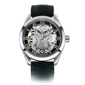 Master Mason Blue Lodge Wristwatch - Green Bezel Square & Compass G with Owl