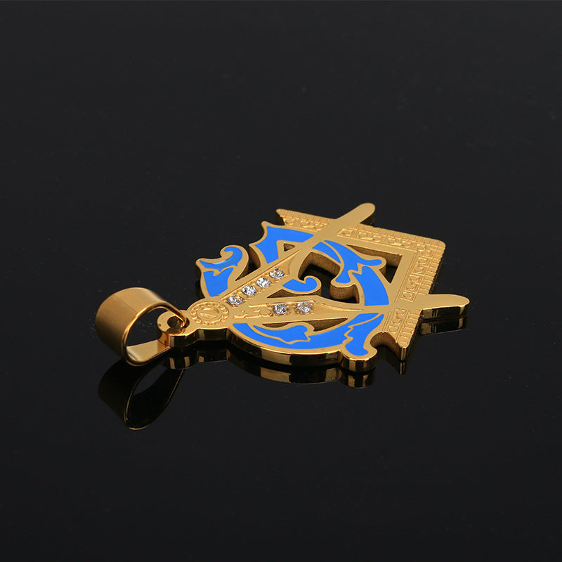 Master Mason Blue Lodge Pendant - Blue & Gold Titanium Steel - Bricks Masons