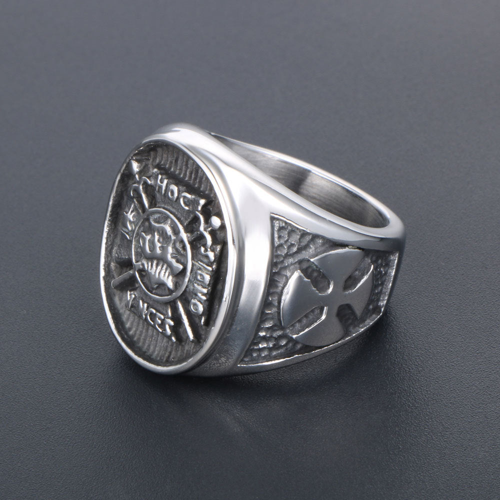 Knights Templar Commandery Ring - Titanium (In Hoc In Signo Vinces) - Bricks Masons