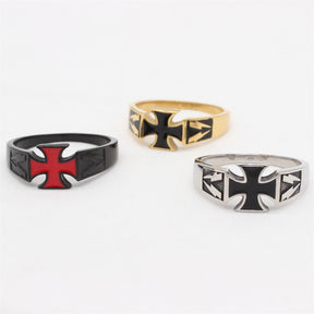 Knights Templar Commandery Ring - Cross Titanium Steel Various Colors - Bricks Masons