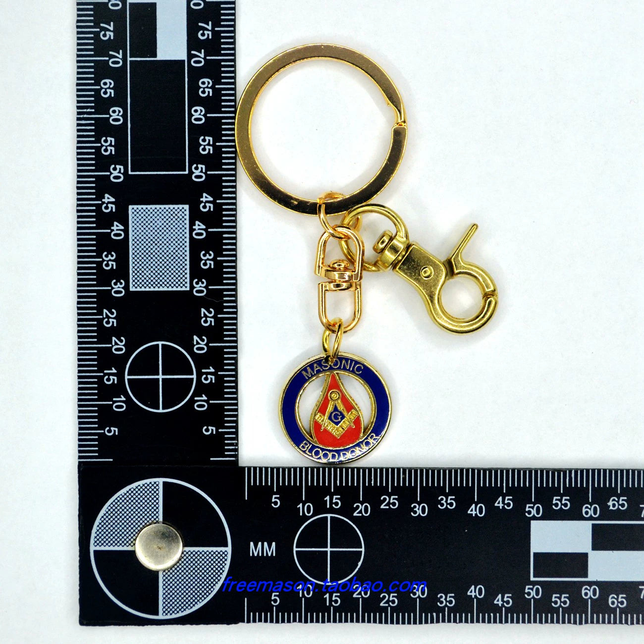 Master Mason Blue Lodge Keychain - Gold Plated Pendant BLOOD DONOR - Bricks Masons