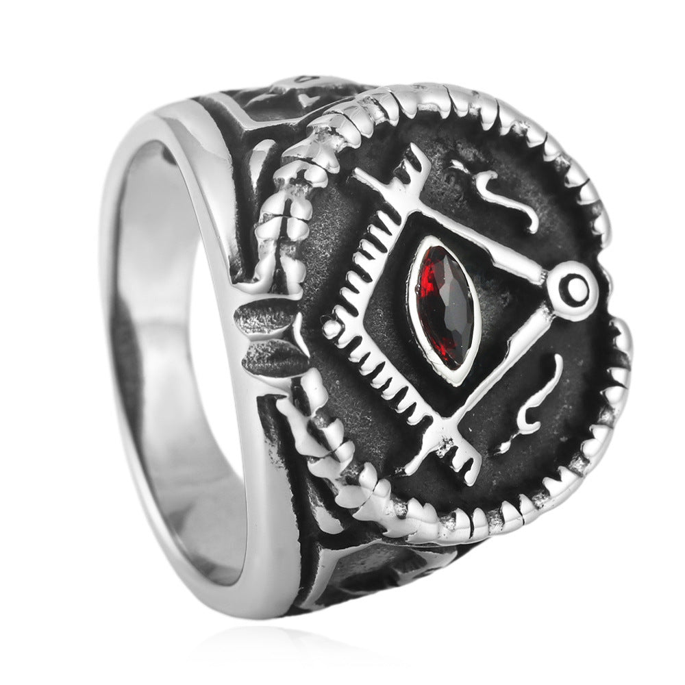 Master Mason Blue Lodge Ring - Stainless Steel With Square & Compass Various Colors - Bricks Masons