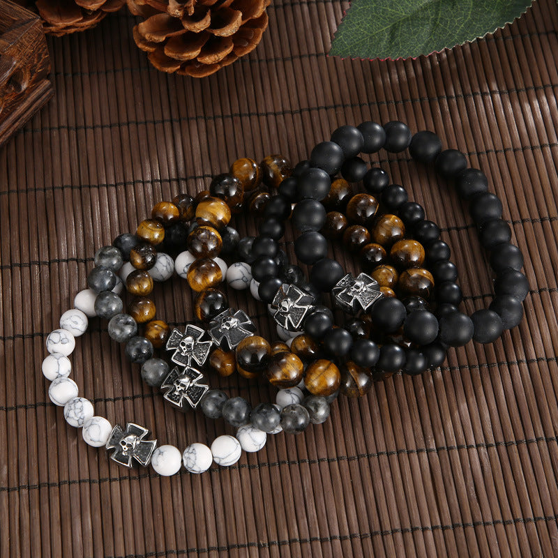 Knights Templar Commandery Bracelet - Black Cross Onyx Gemstone - Bricks Masons