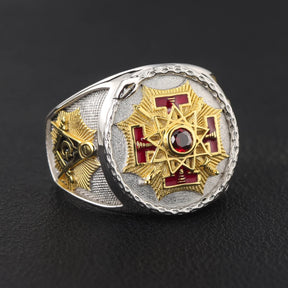 Sovereign Grand Inspector General Scottish Rite Ring - Sterling Silver Gold & Red