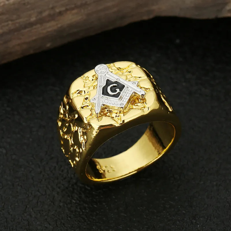 Master Mason Blue Lodge Ring - Gold Plated Zinc Alloy - Bricks Masons