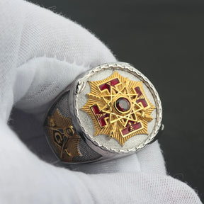 Sovereign Grand Inspector General Scottish Rite Ring - Sterling Silver Gold & Red