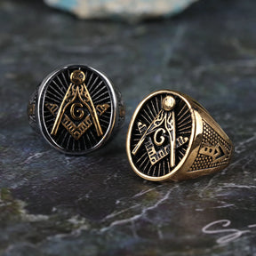 Master Mason Blue Lodge Ring - Stainless Steel Gold Color Anillos - Bricks Masons