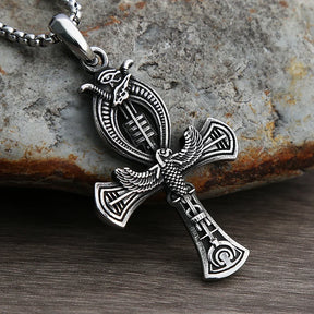 Ancient Egypt Necklace - Ankh Cross Stainless Steel With Eye Of Horus - Bricks Masons