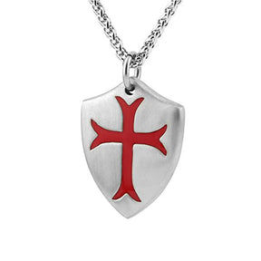 Knights Templar Commandery Necklace - Stainless Steel Shield Shape 24" Chain - Bricks Masons