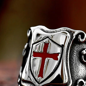 Knights Templar Commandery Ring - Stainless Steel With Red Cross - Bricks Masons
