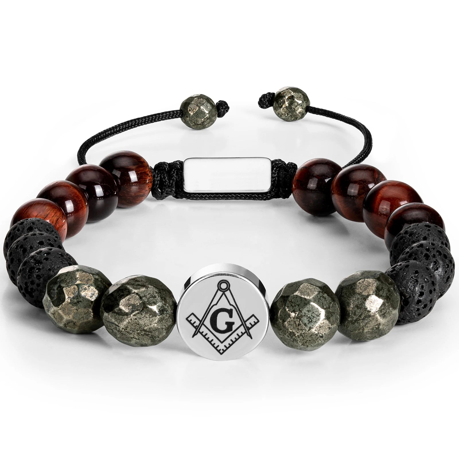 Master Mason Blue Lodge Bracelet - Stainless Steel With Natural Tiger Eye Stones - Bricks Masons