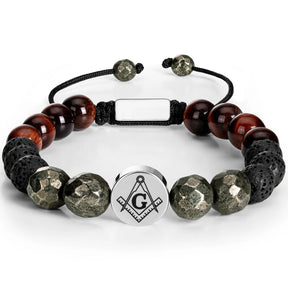 Master Mason Blue Lodge Bracelet - Stainless Steel With Natural Tiger Eye Stones - Bricks Masons