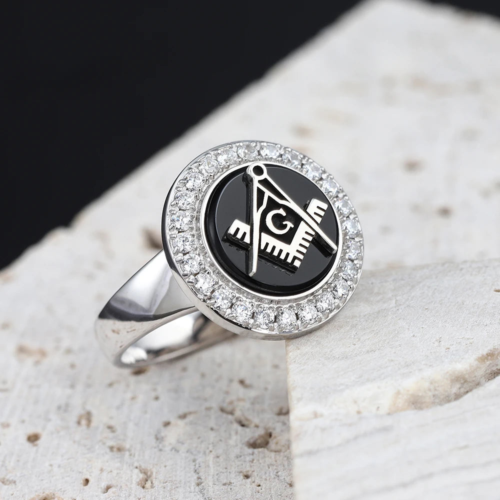 Meister-Freimaurer-Ring der Blauen Loge – Winkelmaß und Zirkel, Sterlingsilber-Ring