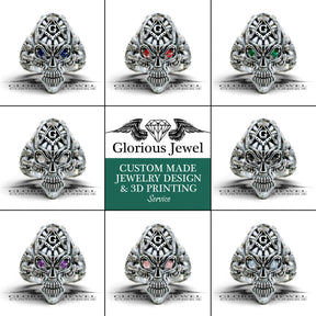 Master Mason Blue Lodge Ring - Skull Shape Various Colors & Materials - Bricks Masons