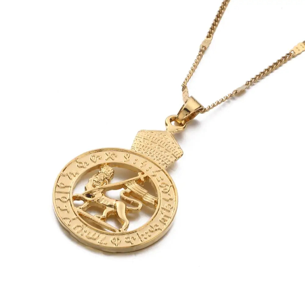 Ancient Israel Pendant - Gold Color Ethiopian Lion - Bricks Masons
