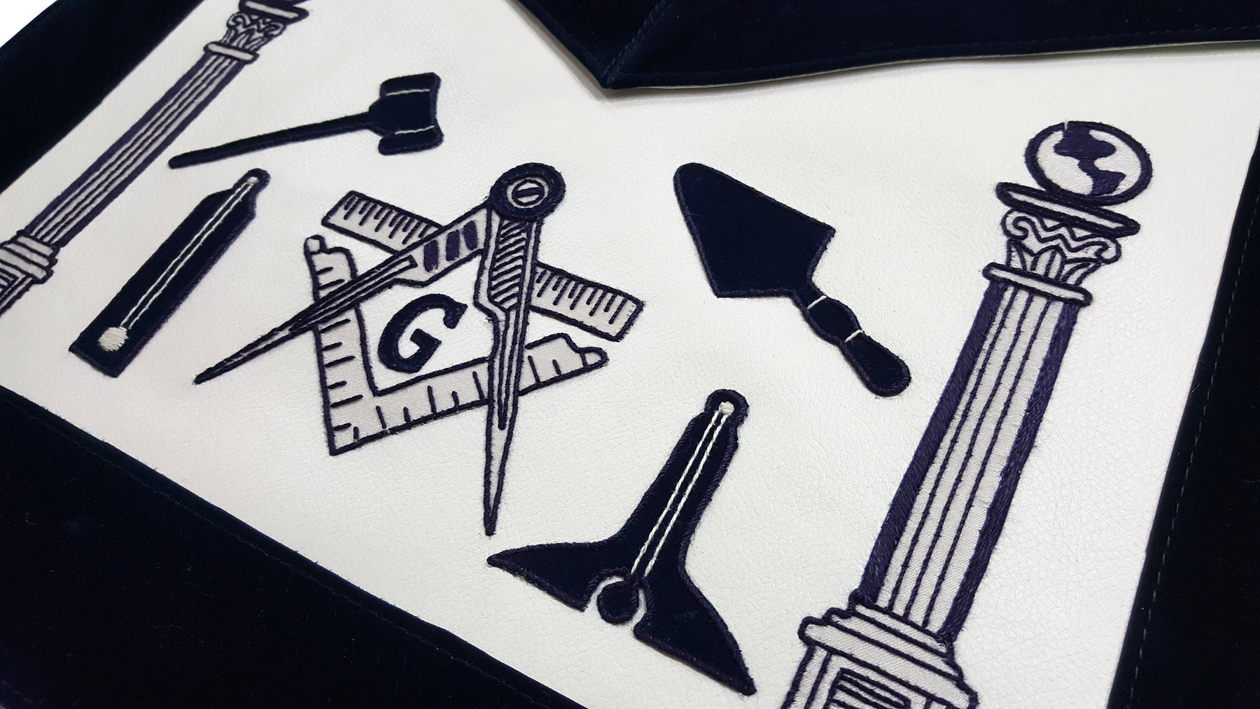 Blue Lodge Apron - Black Hand Embroidery - Bricks Masons
