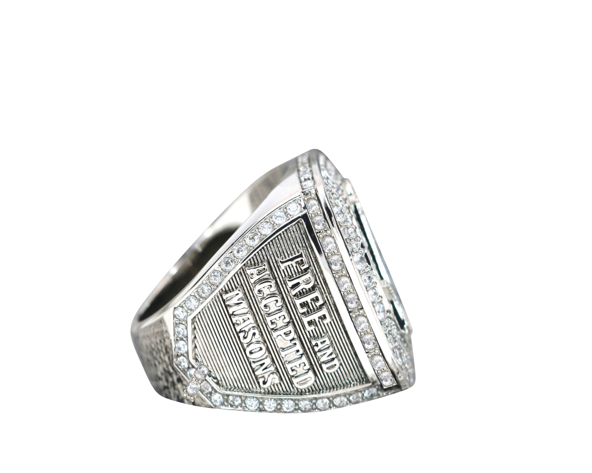 Master Mason Blue Lodge Ring - Sterling Silver With Rhinestones - Bricks Masons