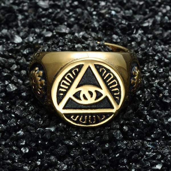 Eye Of Providence Ring - Pyramid Classic Golden - Bricks Masons