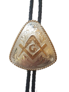 Master Mason Blue Lodge Bolo Tie -Sterling Silver Plated Square & Compass