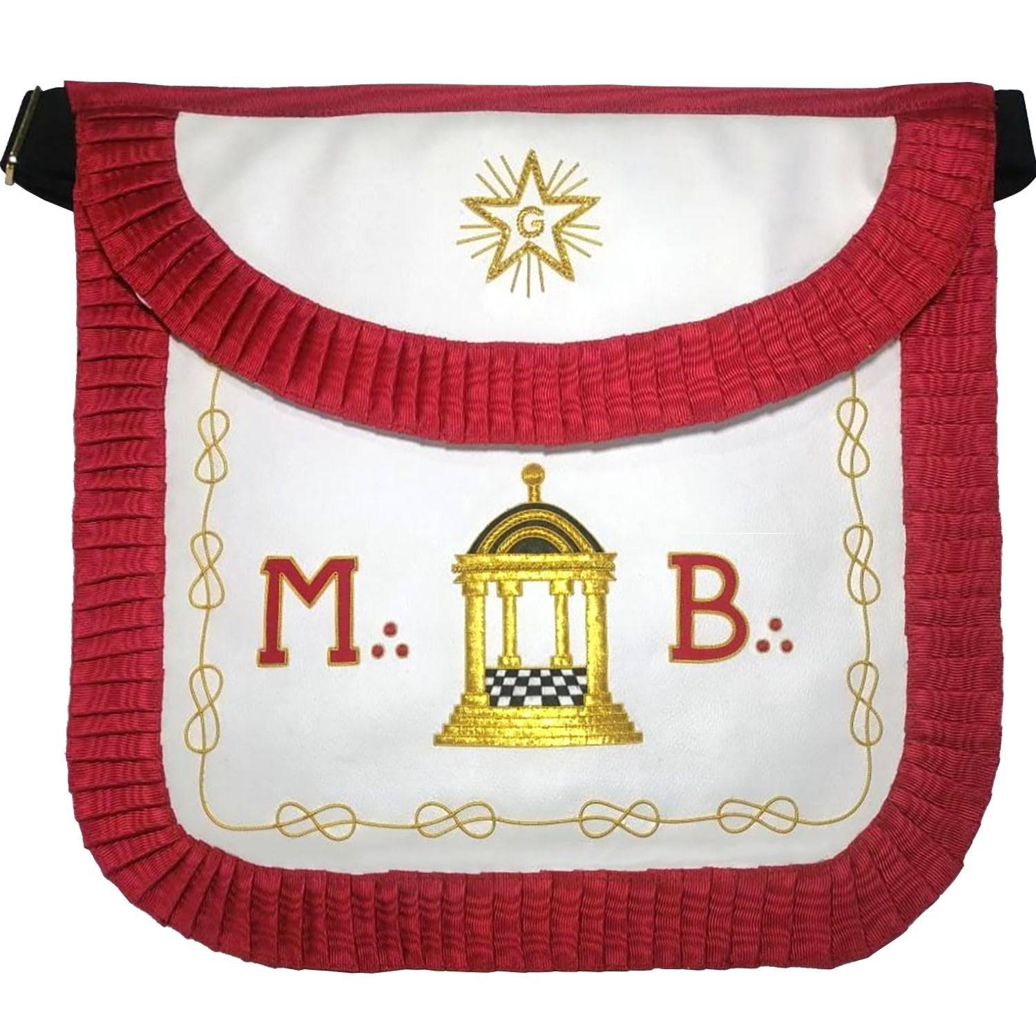 Master Mason Scottish Rite Apron - White & Red with Pleated Edges MB Temple