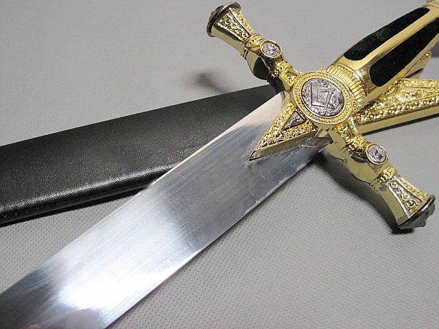 Fellowcraft Blue Lodge Sword - Square Compass Gold Knife W/ Scabbard Gold 25.3" - Bricks Masons