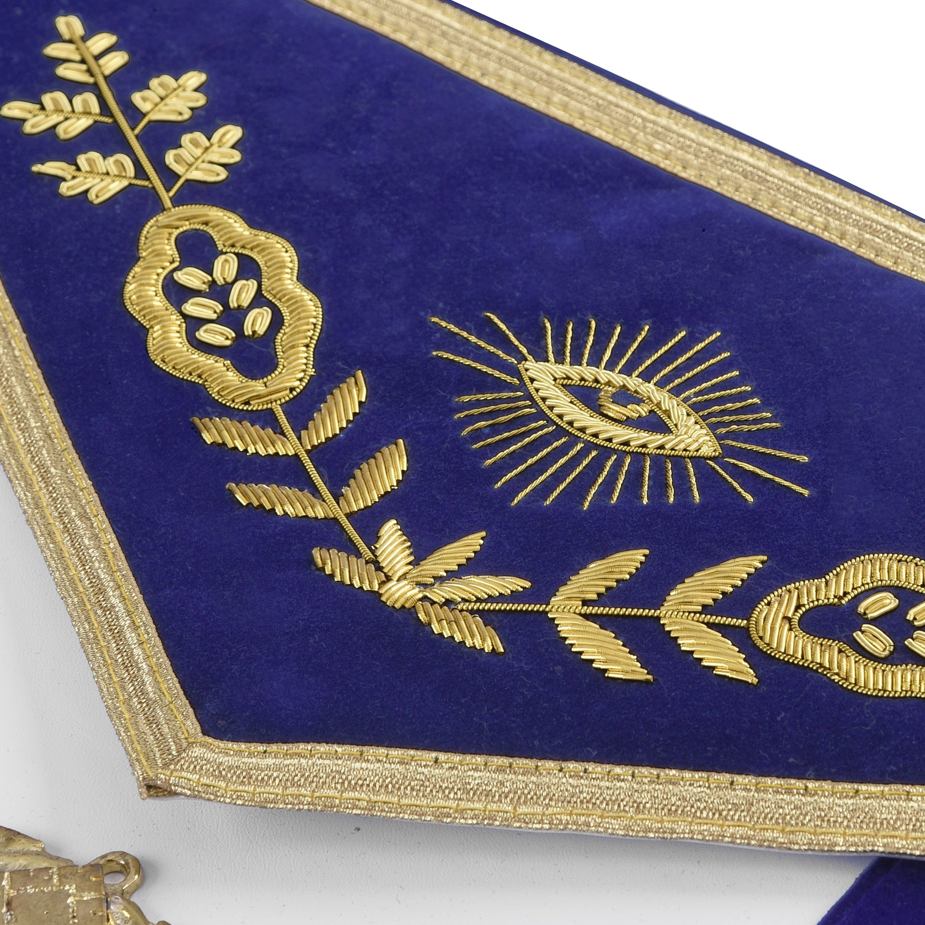 Grand Master Blue Lodge Apron - Royal Blue Velvet With Gold Metal Badge - Bricks Masons