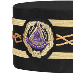 Grand Master Blue Lodge Crown Cap - Black Machine Embroidery Patch With Two Braids - Bricks Masons