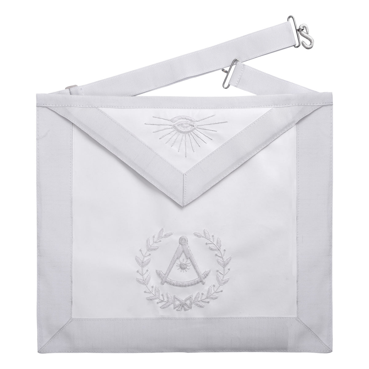 Grand Past Master Blue Lodge California Regulation Apron - White Velvet Hand Threaded Silk - Bricks Masons