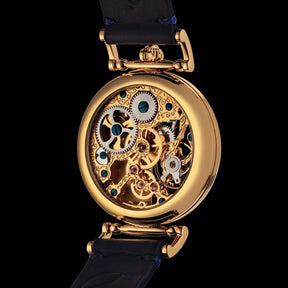 Master Mason Blue Lodge Wristwatch - Gold Skeleton Dial Intricate Detailing